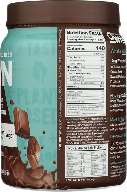 OWYN Only What You Need Plant-Based Protein Powder, Dark Chocolate, 1.17 lbs