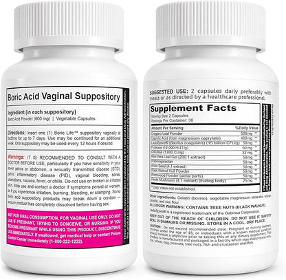 NutraBlast Boric Acid Suppositories 600mg (30 Count) Bundle with Feminine Balance Complex (60 Capsules) | Detox & Cleanse | Supports Healthy Intestinal Flora & Immune System