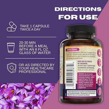 100% Pure Saffron Extract - Supports Weight and Appetite Health, Mood, Focus, Memory, Digestion, Eye, Skin and Brain Health. NSF Certified Saffron Supplements for Women and Men.