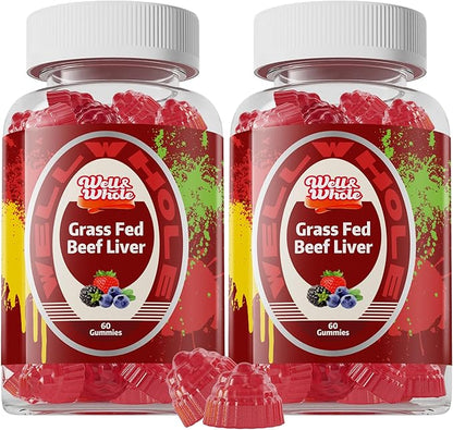 Well&Whole Grass Fed Beef Liver Gummies, Dessicated Beef Liver Supplement for Energy, Immunity, and Full Wellness - Non GMO, Gluten Free, for Adults and Kids, 120 Counts