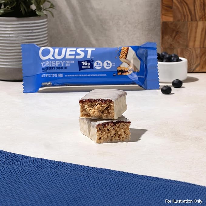 Quest Nutrition Crispy Blueberry Cobbler Hero Protein Bar, 16g Protein, 1g Sugar, 3g Net Carb, Gluten Free Protein Snack, Keto Friendly, 12 Count