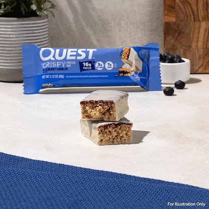 Quest Nutrition Crispy Blueberry Cobbler Hero Protein Bar, 16g Protein, 1g Sugar, 3g Net Carb, Gluten Free Protein Snack, Keto Friendly, 4 Count