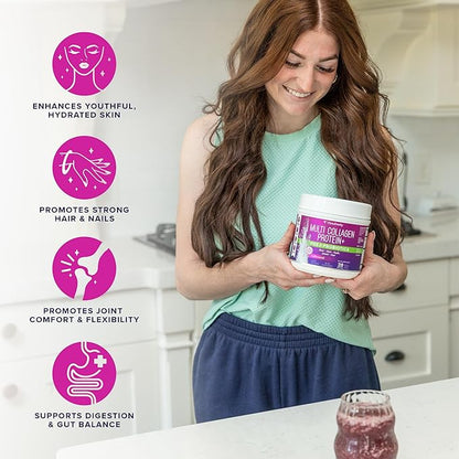Multi Collagen Probiotics for Women Prebiotics Protein Powder | 20g Collagen Peptides Hyaluronic Acid Vitamin C & Fibersol Prebiotic Support Skin Elasticity Digestion Gut Health Unflavored 20 Servings