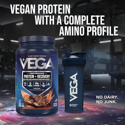 Vega Sport Vegan Protein Powder + Recovery - 30g Plant Based Protein per Serving, Mocha, 19 Servings, 5g BCAAs, Probiotics, NSF Certified, for Shakes & Smoothies, 1.8lbs (Packaging May Vary)