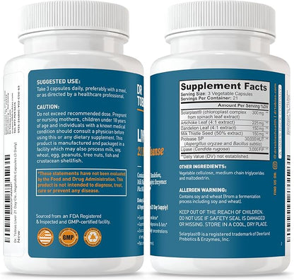 Dr. Tobias Liver 21 Day Cleanse - Herbal Liver Detox Cleanse with Milk Thistle Dandelion Root & Artichoke Extract | Supports Liver Health & Digestion (63 Vegetarian Capsules (Pack of 1))