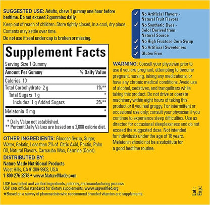 Nature Made Melatonin 5mg Adult Melatonin Gummies, 100% Drug Free Sleep Aid, 70 Gummies, Extra Strength Nature Made Melatonin