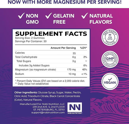 Magnesium Citrate Gummies | Extra Strength for Calm, Relaxation & Digestion | High Absorption Magnesium Gummies for Adults | Vegan, Non-GMO | Raspberry Flavor Mag Gummy | 60 Ct, 1 Month Supply