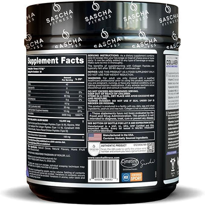 SASCHA FITNESS Hydrolyzed Multi Collagen Peptides Tipes 1,2 & 3 |Hyaluronic Acid|Biotin Cynatine HSN|Vitamin C & E |for Hairs, Skin & Bone Support|Chocolate Flavor