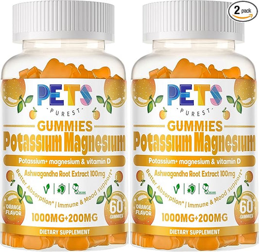Potassium Magnesium Gummies - High Absorption Magnesium Glycinate & Potassium Citrate Plus Omega 3, B6, D3, K2 & Calcium - Chewable Gummy for Leg Cramps, Immunity & Energy Orange 120 Gummies
