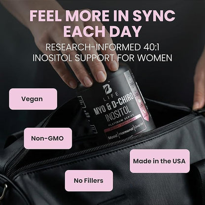 Myo-Inositol & D-Chiro Inositol 40:1 for Women | Inositol Supplement for Women | Hormone Balance, Fertility & Cycle | Vitamin B8, Insulin & Flo Ovarian Support | 120 Caps