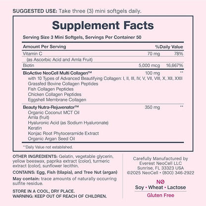 NeoCell Hair Skin and Nails Vitamins with Collagen | 150 Softgels | Advanced Bio-Peptides with Keratin & Hyaluronic Acid | Beauty Complex Supplement