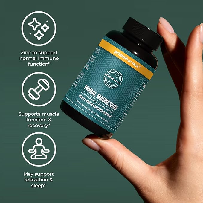 Magnesium Supplement Complex 310mg by Primal Harvest with Magnesium Glycinate, Citrate, Malate, and Zinc 120 Capsules