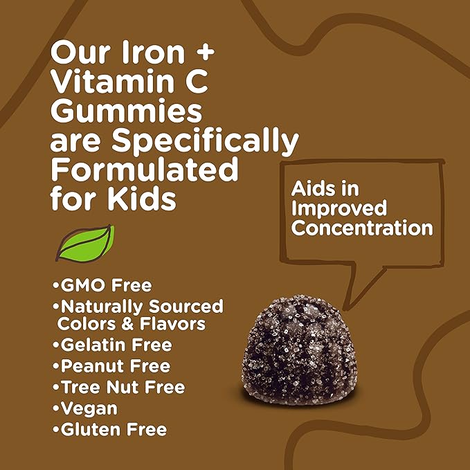Viteey Iron Gummies for Kids with Vitamin C - Supports Energy, Blood Cell Formulation, Blood Builder Anemia Kids Iron Supplements - Vegan, Gelatin Free, Gluten Free - Tasty Chewable Grape Flavored