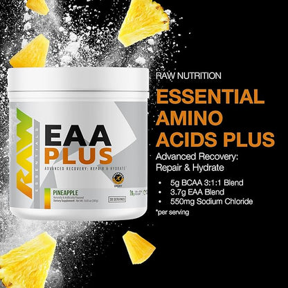 RAW EAA Plus, Amino Acids Powder, Pineapple (30 Servings) - Pre Workout Amino Energy Powder for Advanced Endurance, Recovery & Lean Muscle Growth - BCAA Amino Acids Supplement for Men & Women