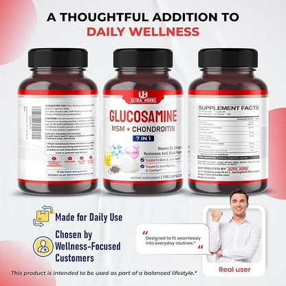 Glucosamine Chondroitin MSM - Joint Mobility Support Supplement Enhanced with Collagen, Hyaluronic Acid, Vitamin D3 | 150 Capsules