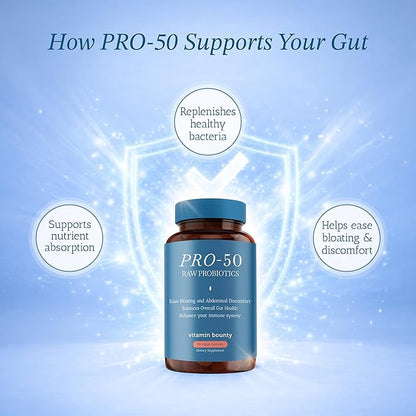 Vitamin Bounty Pro-50 Probiotic 50 Billion CFU - 13 Strain Supplement for Men & Women + Prebiotics - Digestive Health & Gut Support - Lactobacillus & Bifidobacterium - Delayed Release Capsules, 2 Pack