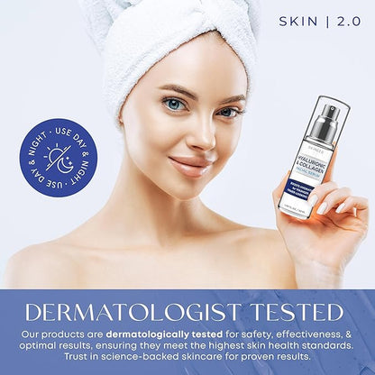 Hyaluronic Acid & Collagen Face Serum - Dermatologist Tested, Skin Tightening, Hydrating - Anti-Aging, Clean Beauty, Cruelty-Free Korean Skincare for All Skin Types - 1.69 Fl oz