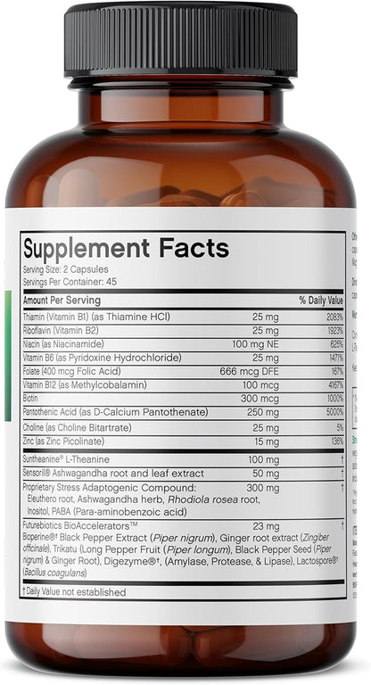 Futurebiotics Stressassist L-theanine Ashwagandha and Rhodiola Rosea Stress Complex - Natural Nutritional Stress Function, 90 Vegetarian Capsules
