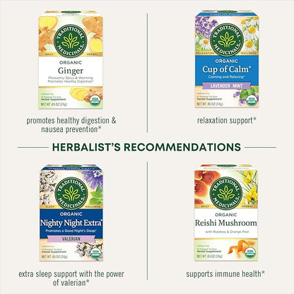 Traditional Medicinals Organic Lemon Balm Tea, Tea Bags | Herbal | Pack of 2 | 16 Count | Calming