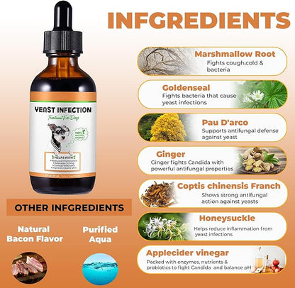 60ML Natural Yeast Infection Treatment for Dogs, Dog Allergy Relief, Skin Itch Relief Supports Healthy, Inflammation Relief, Alleviates Itching, Allergy Relief Dog Yeast
