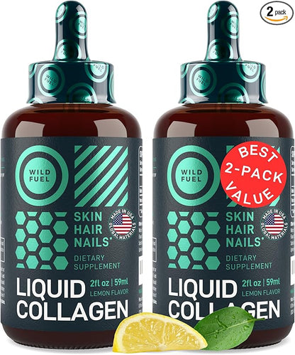 Liquid Collagen Peptides with Biotin Drops - 30,000mcg Biotin and Collagen Liquid for Women and Men - Youthful Skin, Hair Growth, Strong Nails - Hair Vitamins for Hair Loss - Lemon Flavor - 2x2oz