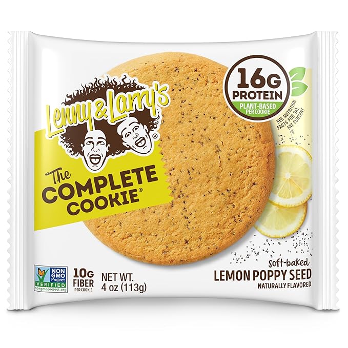 Lenny & Larry's Complete Protein Cookie, [Lemon Poppy Seed], Chewy Soft Baked, 16g Plant Protein, Vegan, Non-GMO, High Fiber, 4 Ounce Cookie (Pack of 12)
