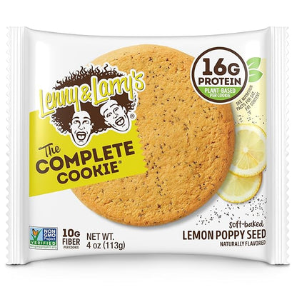Lenny & Larry's Complete Protein Cookie,[Lemon Poppy Seed],Chewy Soft Baked,16g Plant Protein,Vegan,Non-GMO,High Fiber,4 Ounce Cookie,(Pack of 24)