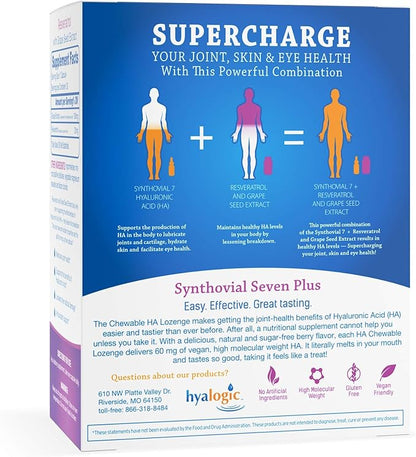 Hyalogic Synthovial Seven Hyaluronic Acid Liquid & Resveratrol Capsules - HA Joint Support - Vegan - 1 oz