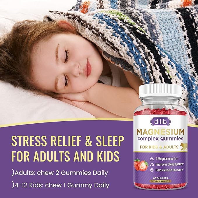 Magnesium Complex Gummies for Kids & Adults- Calm Chewable Gummies- Magnesium Glycinate, Taurate, Citrate, Malate, Supplement-Support Calm Stress Relief, Mood Vegan, Strawberry Flavor,120ct