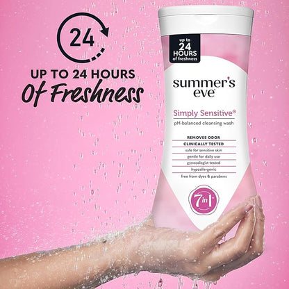 Summer's Eve Simply Sensitive All-Over Daily Feminine Wash, Gentle pH-Balanced Body Wash for Women, Removes Vaginal Odor, 15 Fl Oz