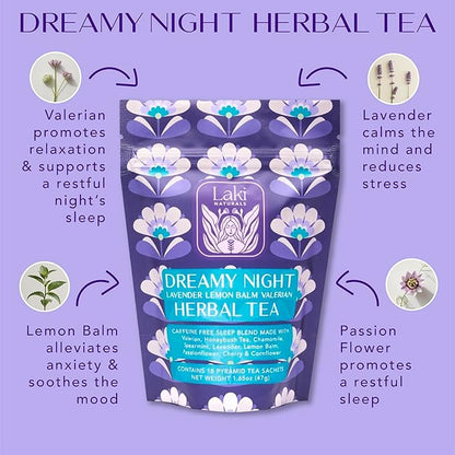 Dreamy Night Sleep Tea (1.65 oz, Pack of 18 Tea Bags) – Sleepytime Calming Caffeine Free Tea Herbal Blend with Valerian Root, Chamomile, Lemon Balm, Passionflower and Lavender for Bedtime
