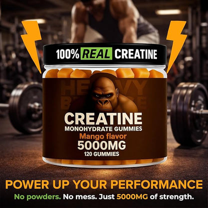 Creatine Monohydrate Gummies 5g Sugar Free Creatine with Vitamin B12 and L-Taurine | Muscle Growth for Men and Women | Low Calorie Formula 120 Gummies for 30 Servings, Mango