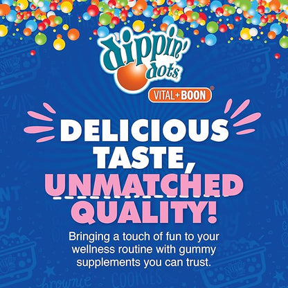 Dippin' Dots - Melatonin Gummies for Kids & Adults (30 Day Supply) Strawberry Sunset Creme Flavor | 2.5mg Per Kids Melatonin Supplement for Faster & Longer Sleep | Gummies for Children (60 Count)