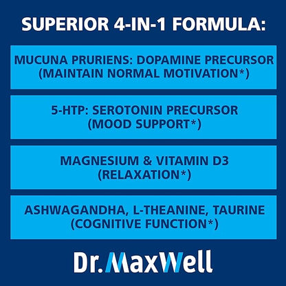 Serotonin and Dopamine Supplements, Better Than Dopamine or Serotonin Support Only. Helps Maintain Normal Neurotransmitter Levels. Mucuna Pruriens, 5-HTP, 60 Capsules Women Men
