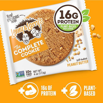 Lenny & Larry's Complete Protein Cookie, [Peanut Butter], Chewy Soft Baked, 16g Plant Protein, Vegan, Non-GMO, High Fiber, [4 Ounce] Cookie (Pack of 12)