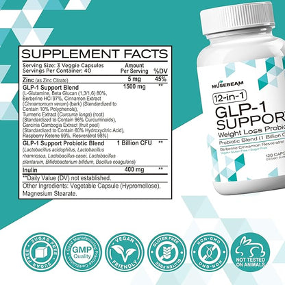 GLP-1 Support Probiotic Weight Loss Supplement - Women Men GLP1 Support with Berberine - Appetite Suppressant Hunger Control Metabolism Fat Burn & Gut Health Support