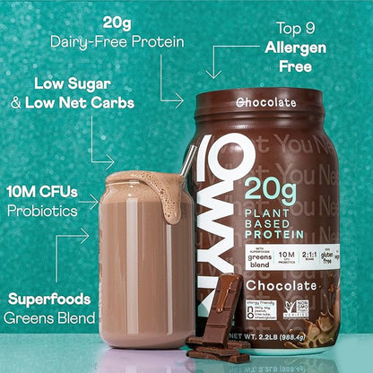 OWYN Only What You Need Chocolate Flavored Protein Powder, 20g Protein, 4g Sugar, 3g Fiber, Dairy Free, Plant Pased Protein Powder, 2LB