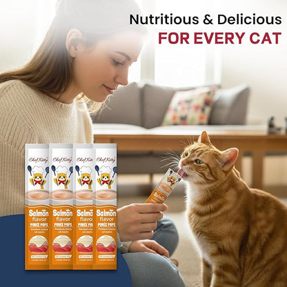 Cat Treats Lickable | Grain-Free Cat Food Toppers & Salmon Treats | Creamy Puree Squeeze Ups with Vitamin E & Taurine, Digestible Formula | 0.5 oz. Each Tube, Salmon Flavor | 10 Tubes