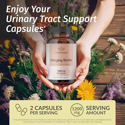 HERBAMAMA Stinging Nettle Capsules - 1200mg Stinging Nettle Root Extract for Urinary Tract Support - Vegan, Non-GMO Urtica Dioica Supplement