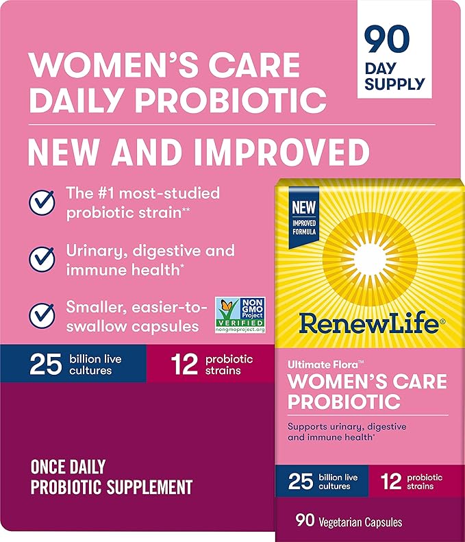 Renew Life Ultimate Flora Women's Care Probiotic, 25 Billion CFU, 90 Capsules (Package May Vary)
