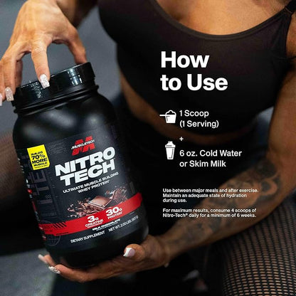 Muscletech Whey Protein Powder (Strawberry, 4 Pound) - Nitro-Tech Ultimate Muscle Building Formula with Whey Protein Isolate - 30g of Protein, 3g of Creatine & 6.8g of BCAA - Packaging May Vary