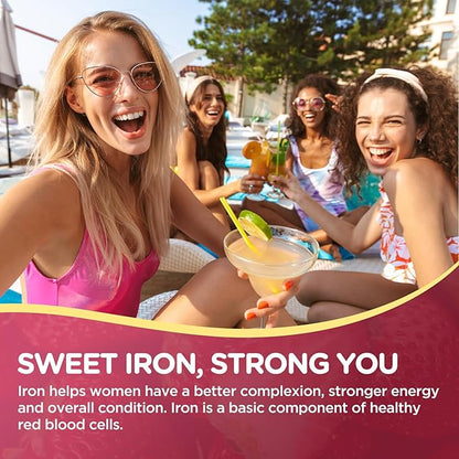 Iron Gummies for Women, Triple Iron Supplement with Multivitamin Iron Gummies with Vitamin C, A, B, Folate, Copper, Zinc for Energy & Blood Support, Immune Health, Vegan, Strawberry Flavor, 120 Counts