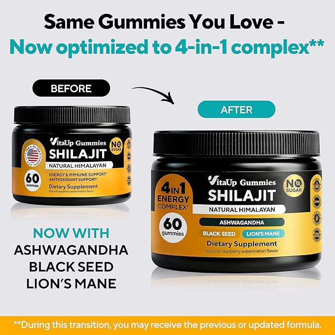 VitaUp Himalayan Shilajit Gummies for Men & Women – Sugar-Free Shilajit Gummies with Fulvic Acid – Pure Energy, Immune & Healthy Aging Support – 60 Gummies