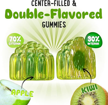 Center-Filled Kids Probiotic Gummies - with Prebiotic and Vegan Inulin Fiber for Digestive Support - Gut Health Supplement for 4+ Yo Children & Teens - Delicious Apple & Kiwi Flavor - 60 CT