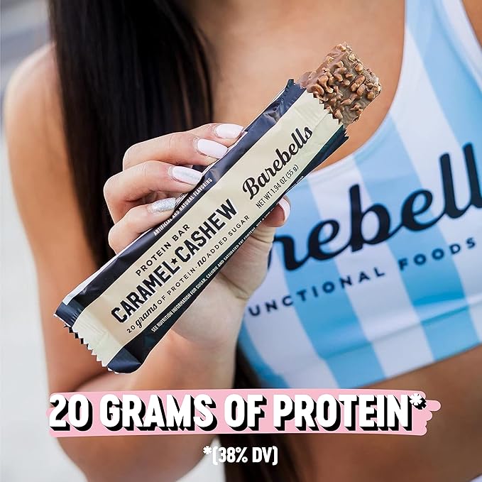 Barebells Protein Bars Caramel Cashew - 12 Count, Pack of 2 - Protein Snacks with 20g of High Protein - Chocolate Protein Bar with 1g of Total Sugars - Perfect on The Go Protein Snack & Breakfast Bar