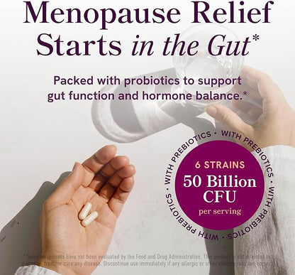 Menopause Support with Prebiotics and Probiotics for Women | Hormone Balance, Hot Flashes & Night Sweats | 50 Billion CFU, DIM & Black Cohosh | Triple Action Menopause Supplements for Women | 30 Ct