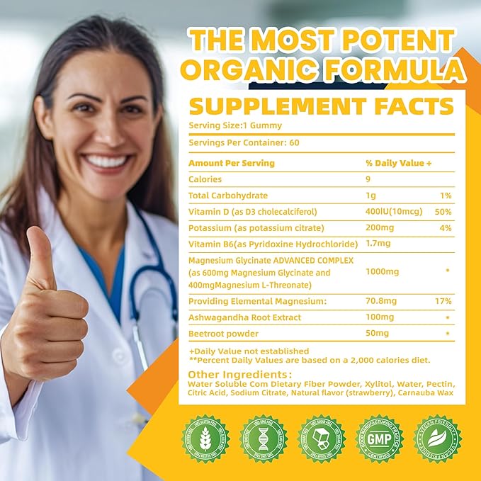 Potassium Magnesium Gummies - High Absorption Magnesium Glycinate & Potassium Citrate Plus Omega 3, B6, D3, K2 & Calcium - Chewable Gummy for Leg Cramps, Immunity & Energy Orange 120 Gummies