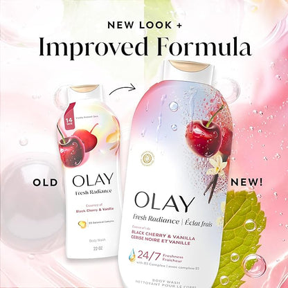 Olay Body Wash for Women, Fresh Radiance, 24/7 Skin-Loving Freshness, Visibly Radiant, Plant Based Cleansers, Vitamin B3 & Antioxidant Blend, For All Skin Types, Black Cherry & Vanilla Scent, 22 fl oz