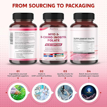Ultra Myo & D-Chiro Inositol with Folate, Vitamin C & D3 - All-in-1 Supplement for Healthy Cycles, Hormonal Balance & Metabolic Support - 150 Capsules