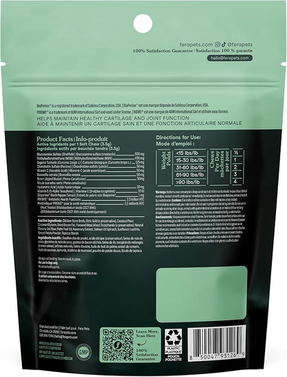 Fera Pets Hip & Joint Supplement for Dogs with Glucosamine, MSM, Chondroitin, & Green Lipped Mussel - Supports Healthy Joints and Weight Management - 10 Soft Chews